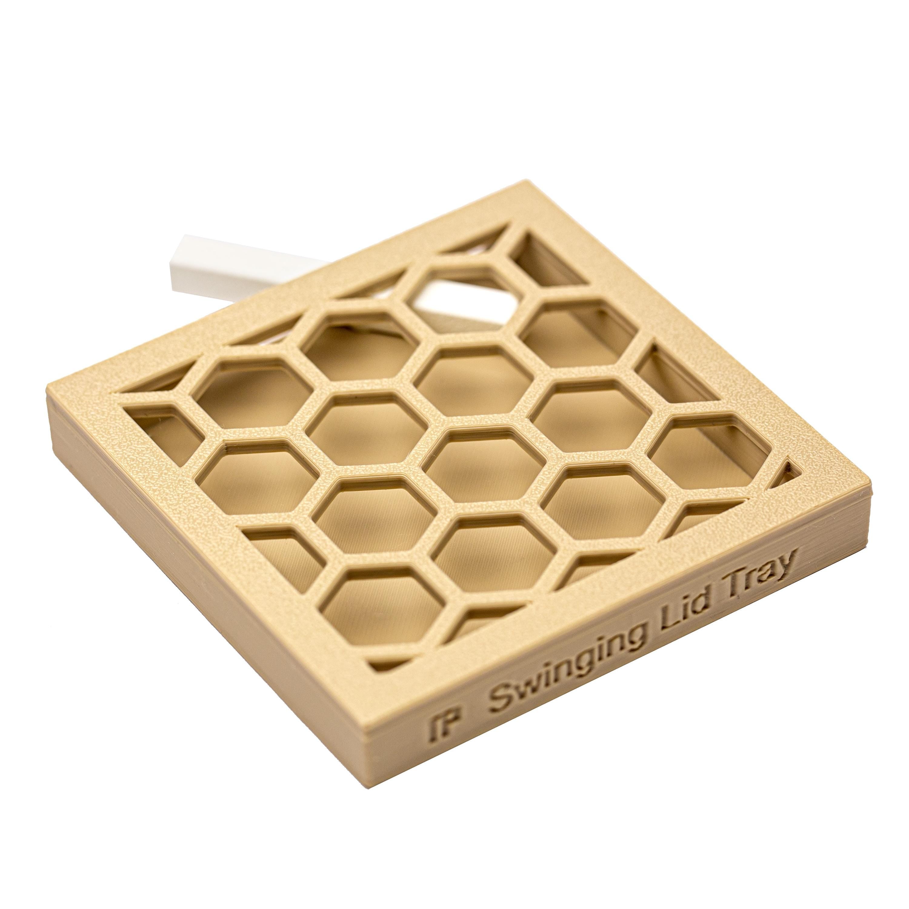 Swinging Lid Tray puzzle. Fit all parts inside.