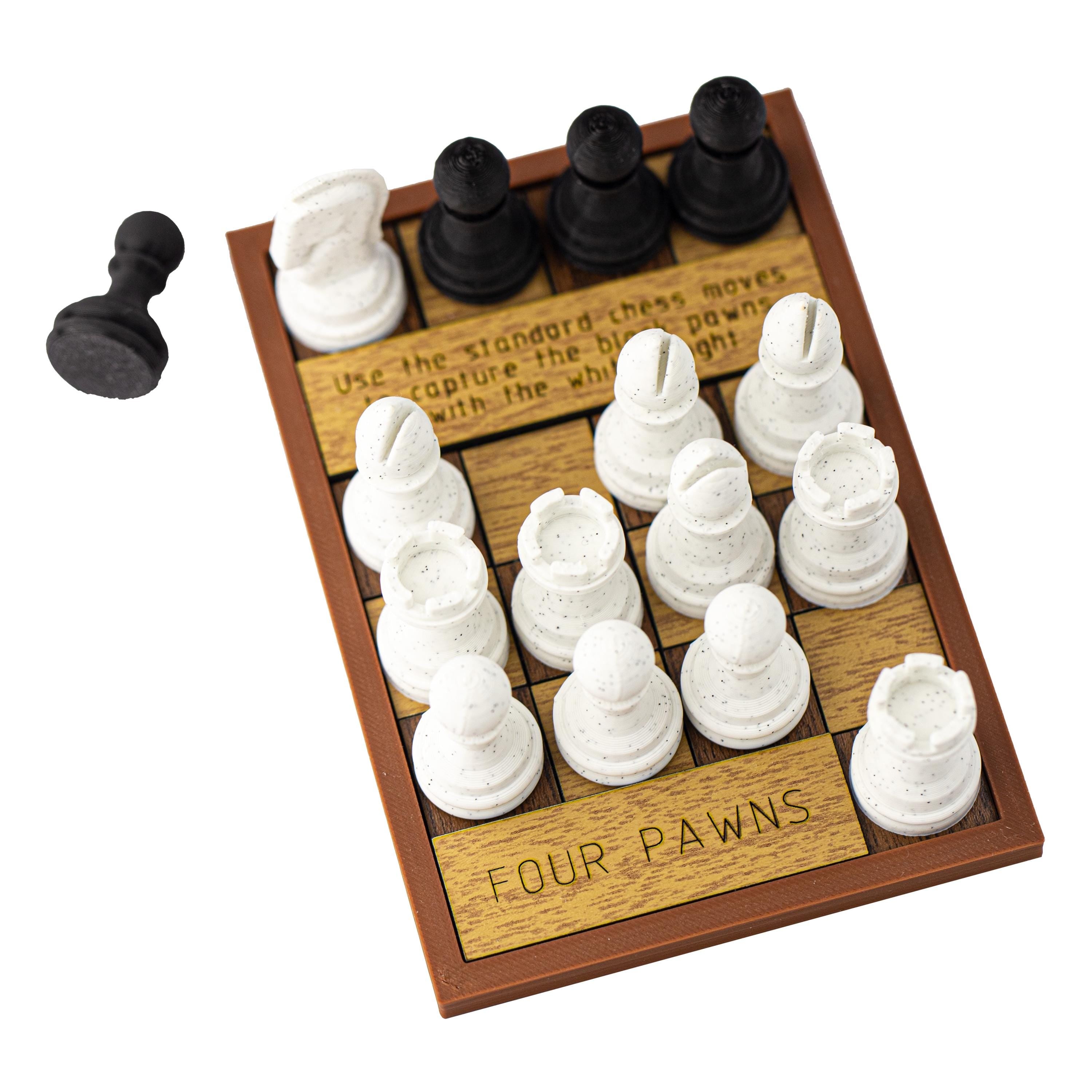 Four Pawns puzzle. Capture all 4 black pawns.