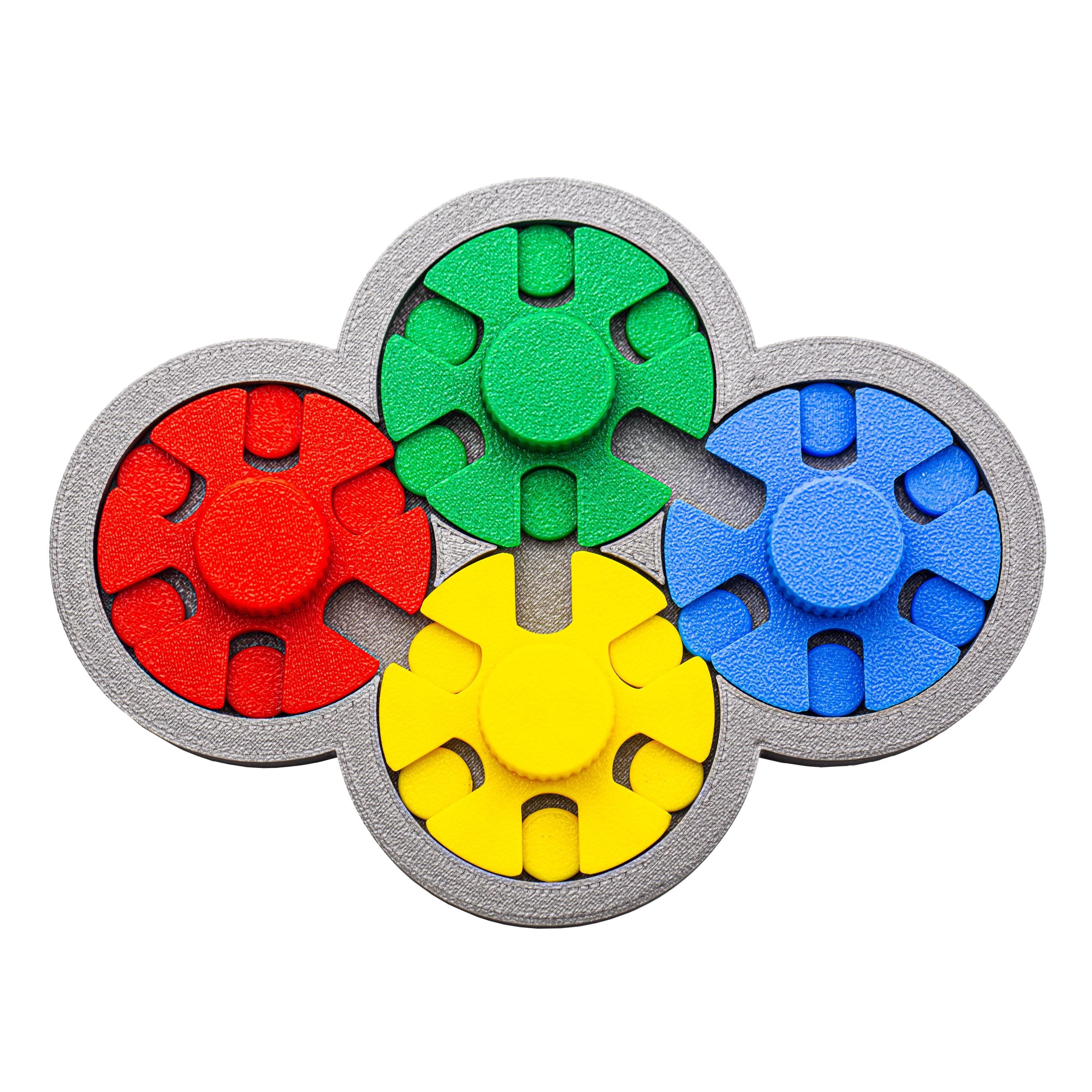 Match the colors of disks and spinners. Serendipitous Diskovery puzzle.