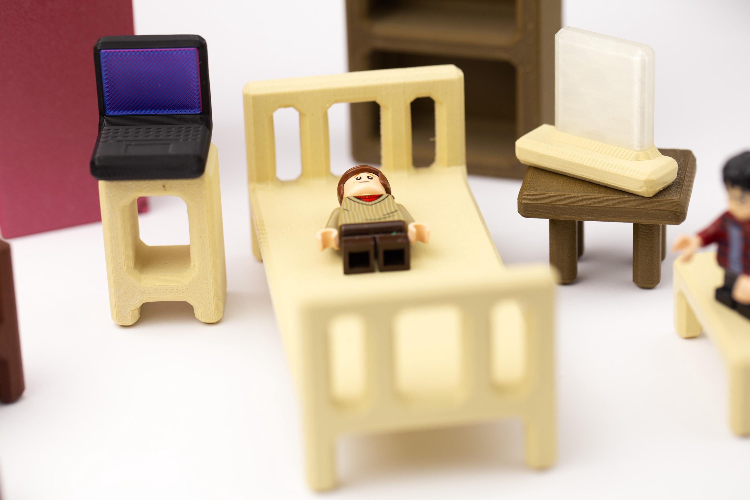 Furniture set puzzle. Fit all 18 pieces of furniture inside the wardrobe.