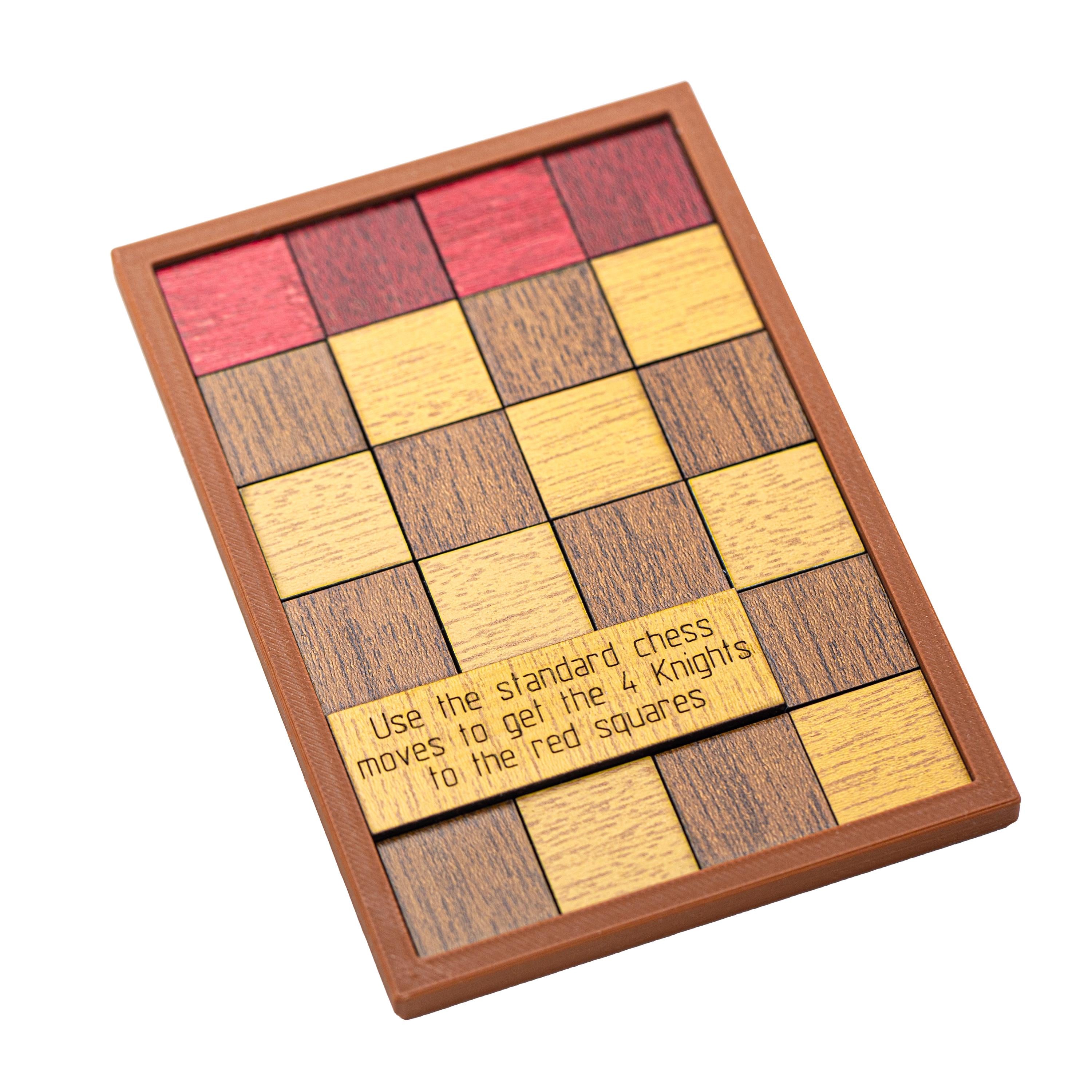 Four Caballeros puzzle. Get all 4 knights to the red squares.