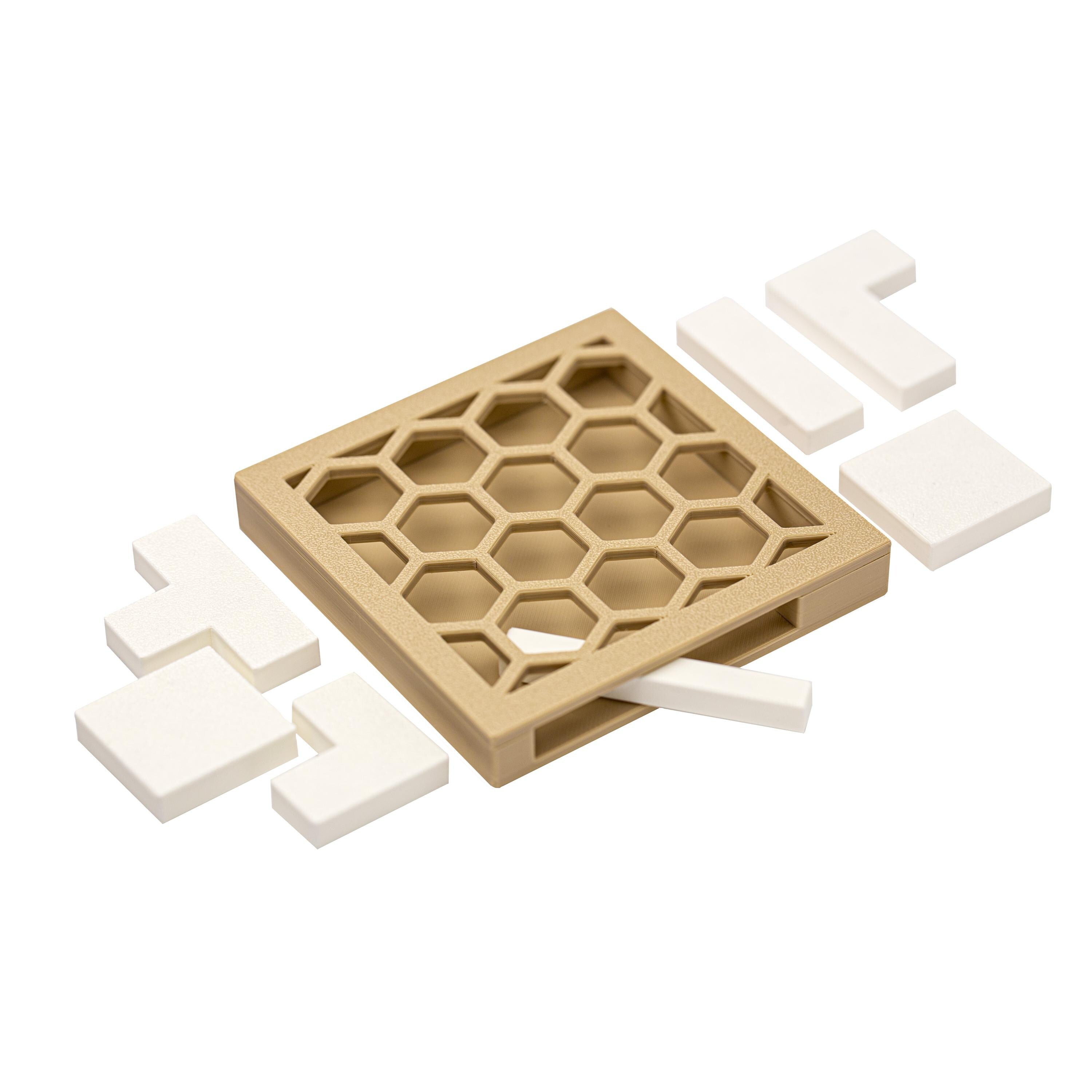 Swinging Lid Tray puzzle. Fit all parts inside.