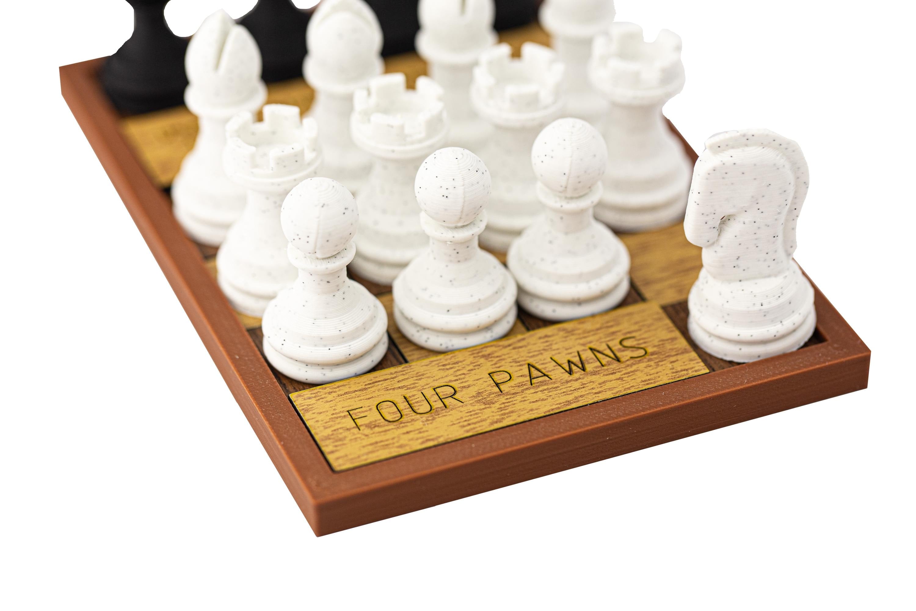 Four Pawns puzzle. Capture all 4 black pawns.