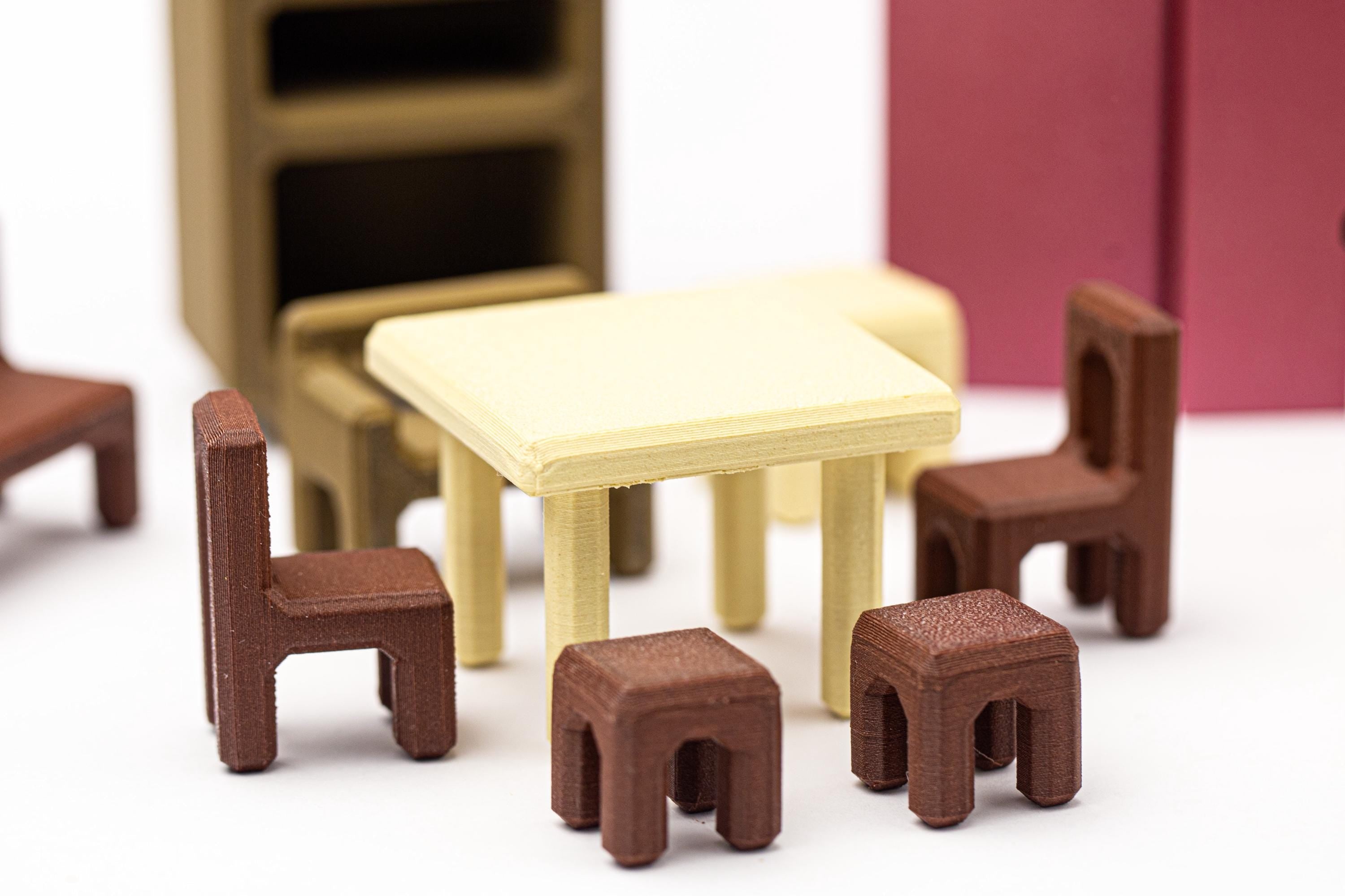 Furniture set puzzle. Fit all 18 pieces of furniture inside the wardrobe.