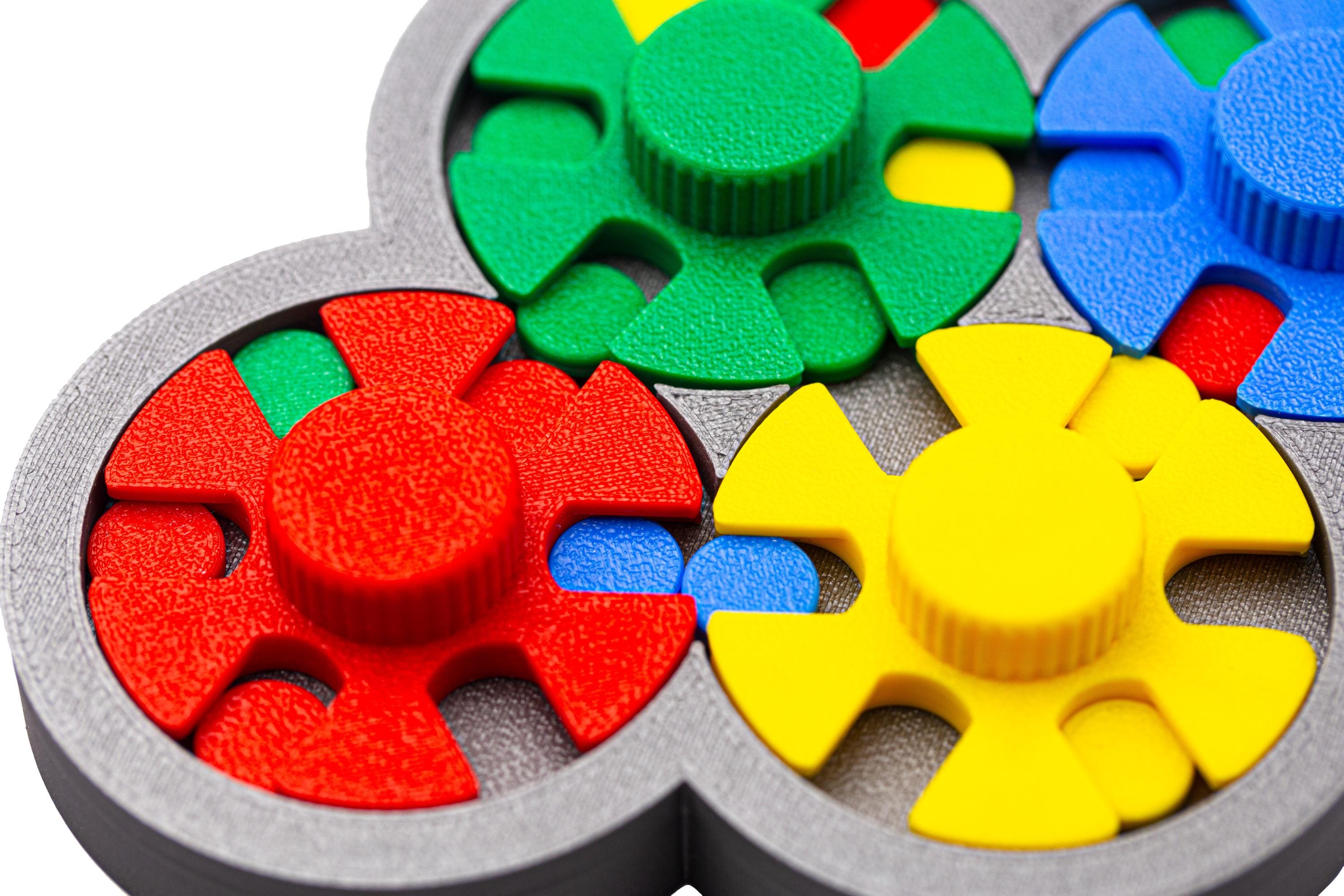 Match the colors of disks and spinners. Serendipitous Diskovery puzzle.
