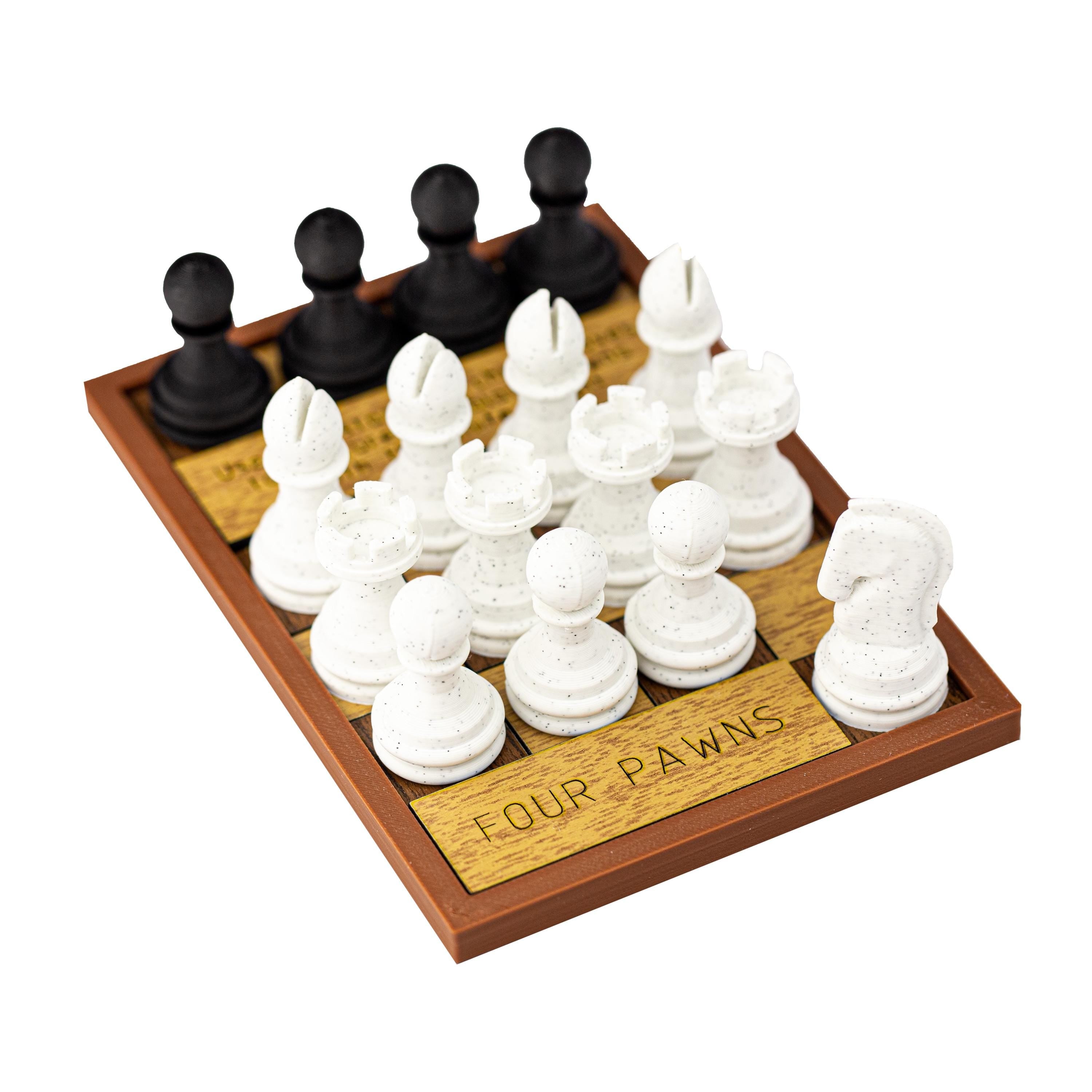 Four Pawns puzzle. Capture all 4 black pawns.
