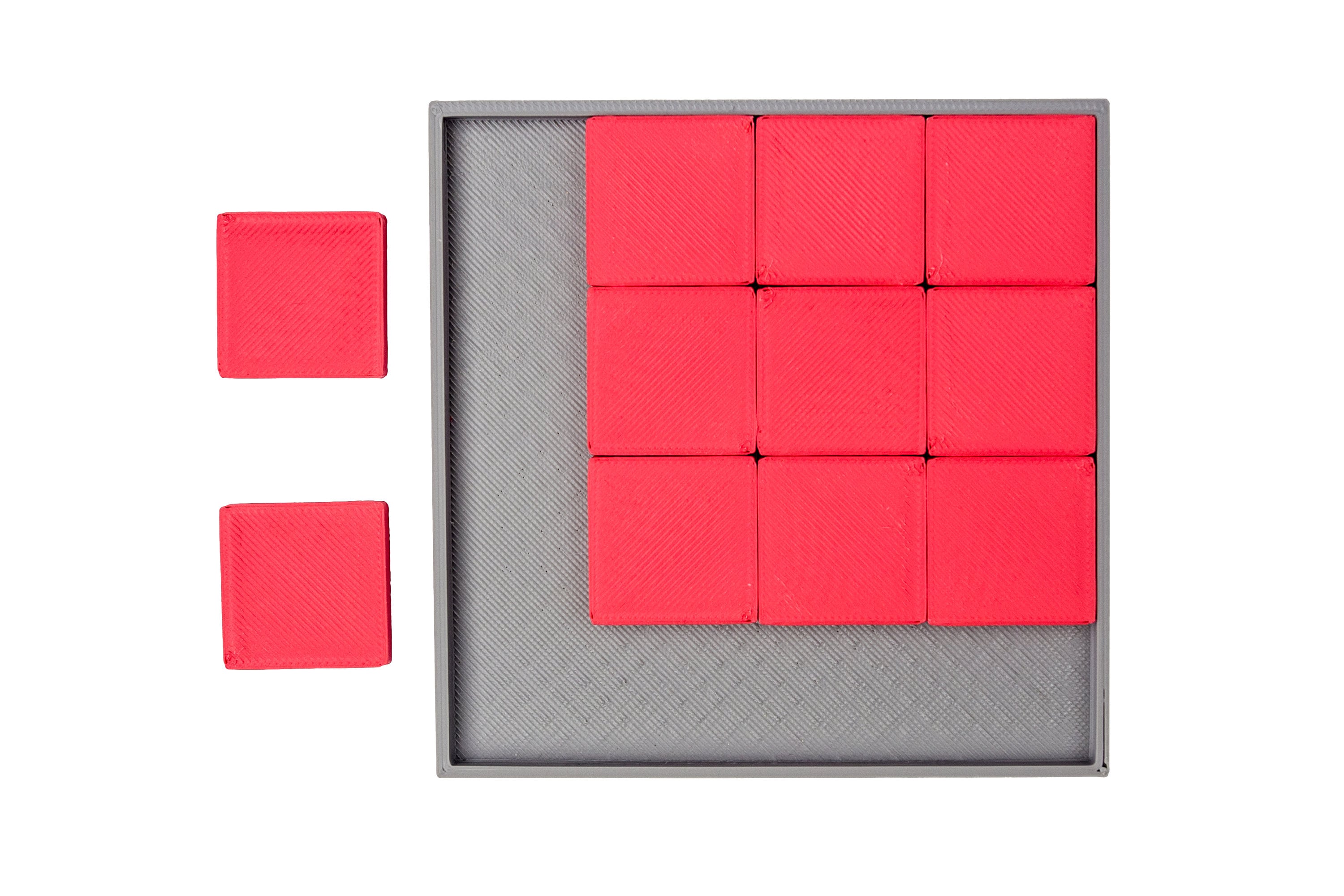 Impossible puzzle. Fit all 11 squares into the frame.