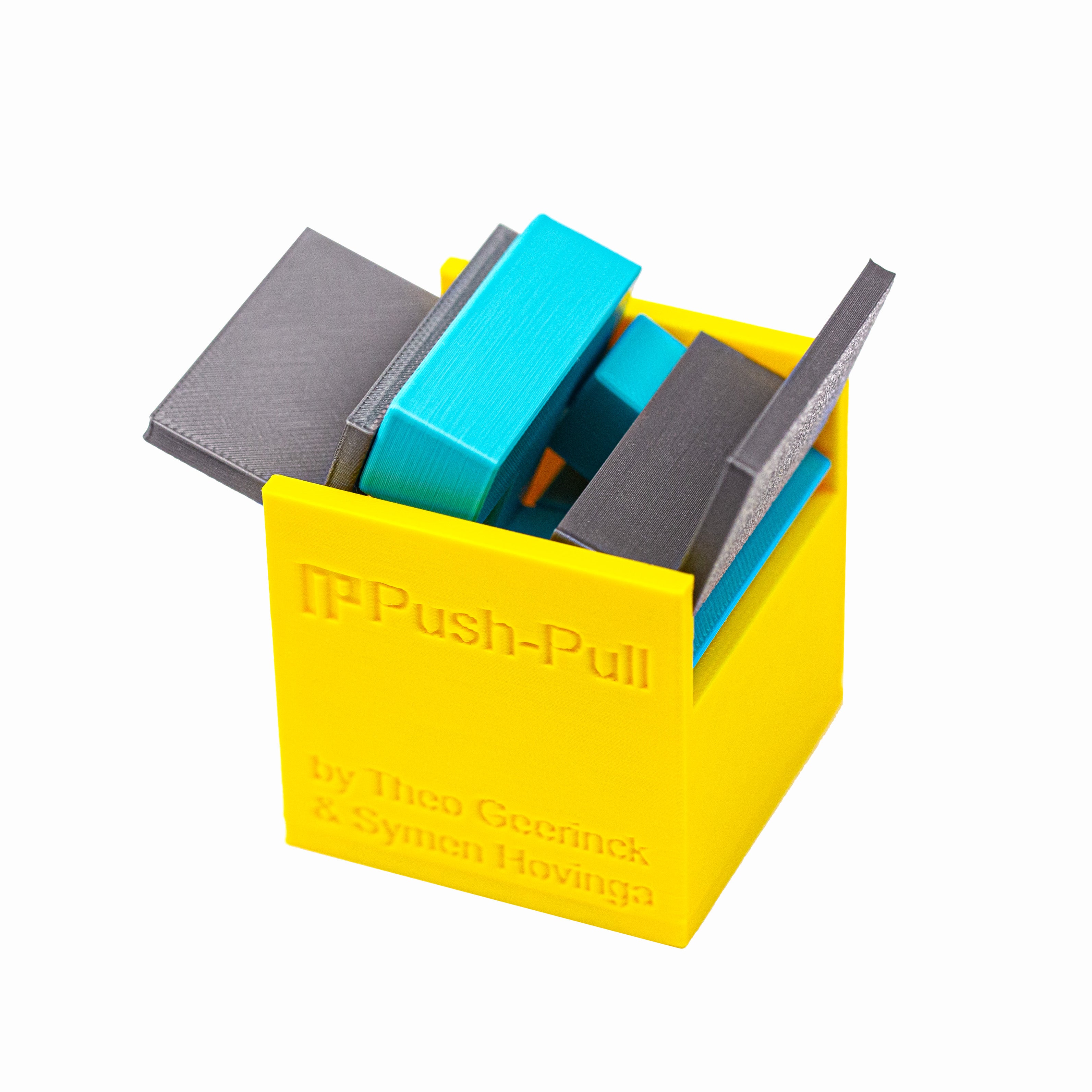 Push-Pull puzzle. Fit 5 parts inside the restricted box